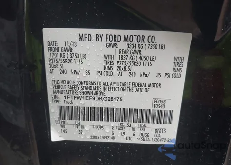 2013 Ford F-150 Fx4 from USA, damaged, VIN 1FTFW1EF9DKG28175